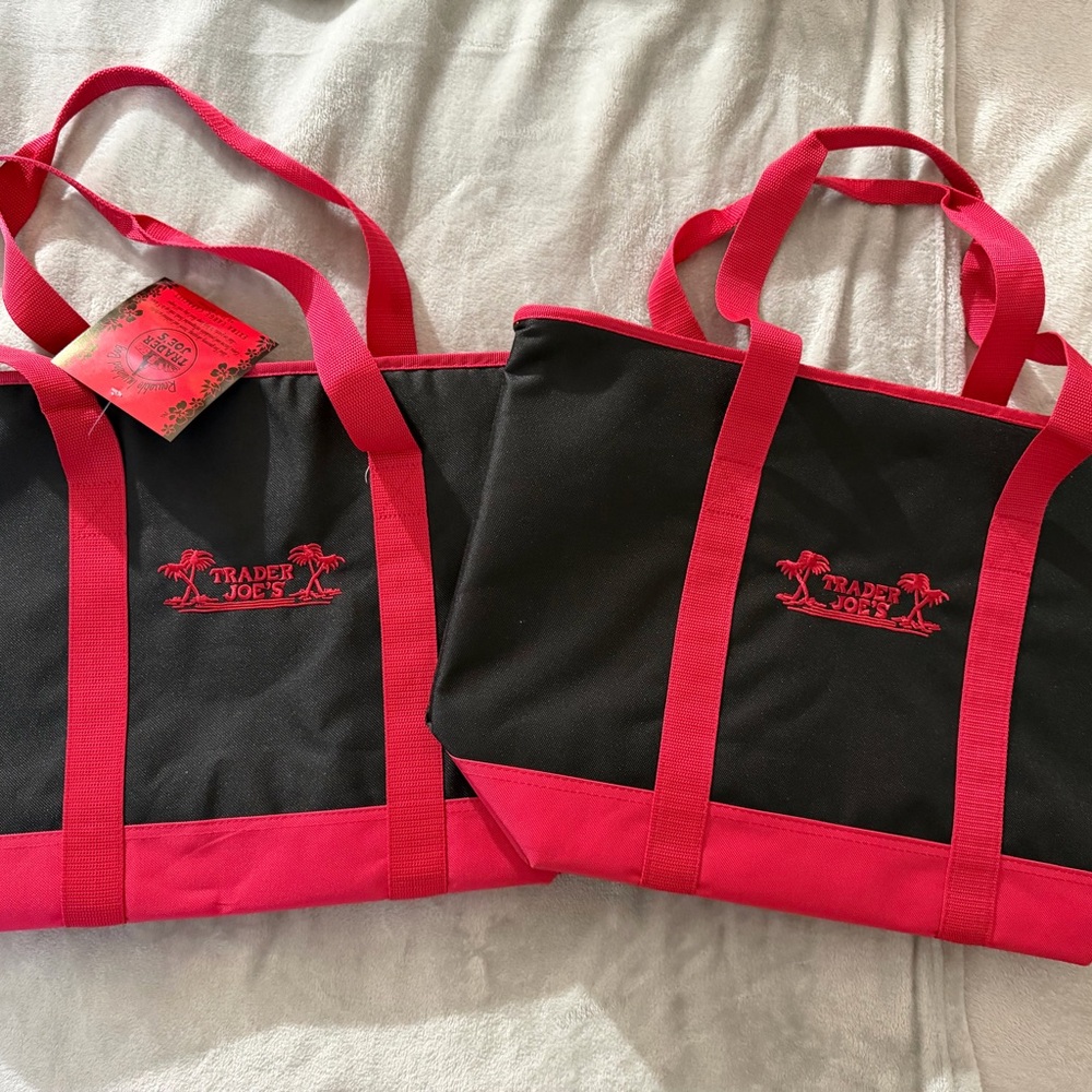 Trader Joe's Reusable Shopping Bags , Black Red, Insulated Canvas Tote, Ltd. Ed.